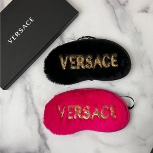 Authentic Versace Sequin-Embellished Logo Fluffy Sleep Masks Set - Black & Pink